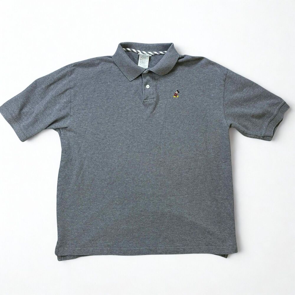Walt Disney World Polo Shirt Mens Medium Gray Mickey Embroidered Cotton Casual
